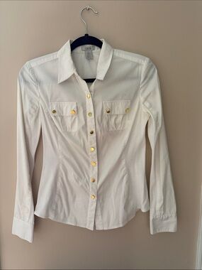 Cache White Button-Down Shirt with Gold Buttons